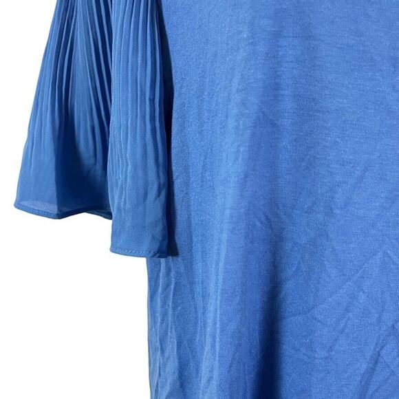 Talbots Petite Womens Blue Pleated Statement Sleeves Stretch Knit Top Shirt sz L - Picture 6 of 16